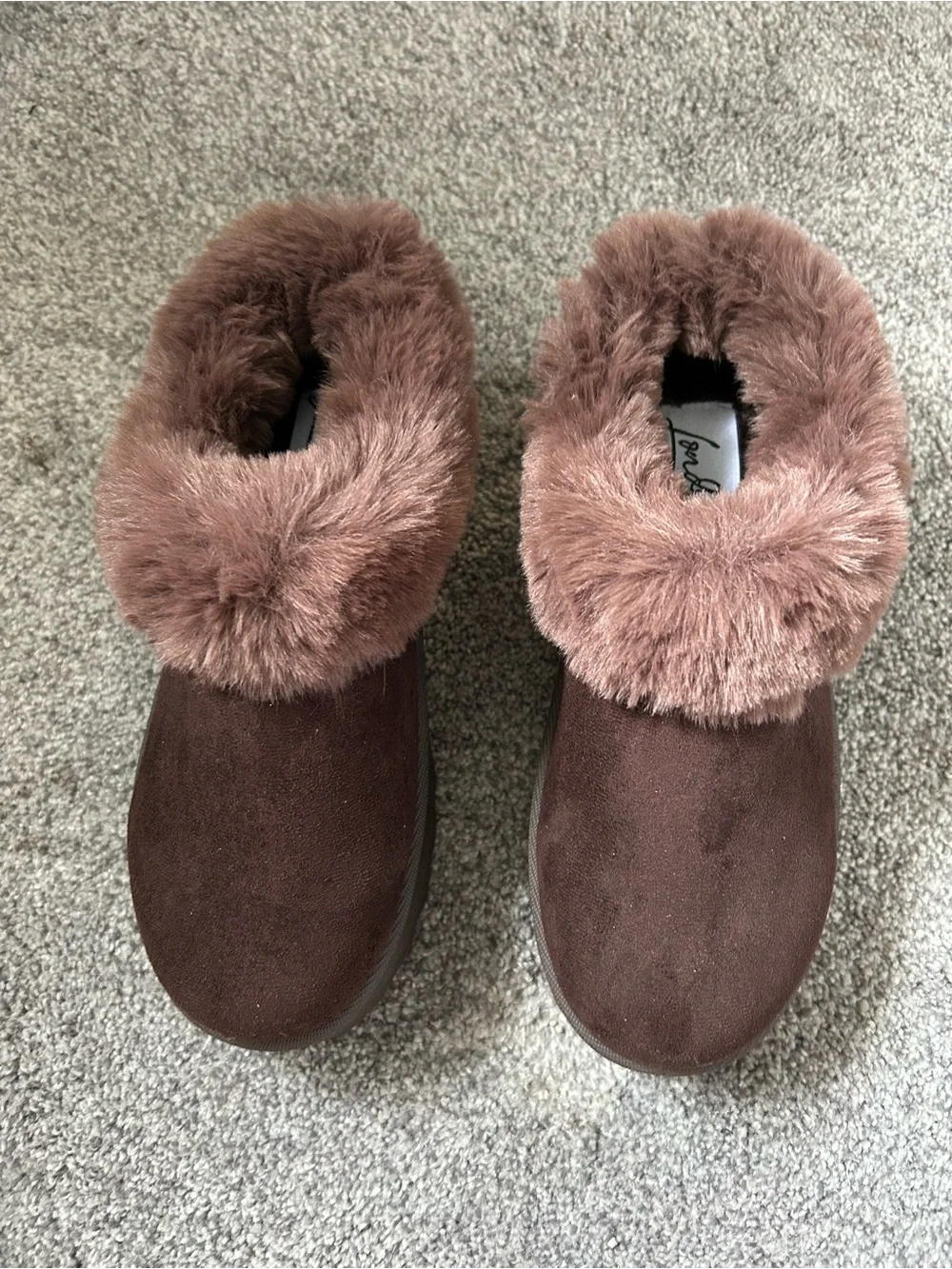 London Rag Cozy Faux-Fur Trim Slip-On Women's Shoe boots in Brown